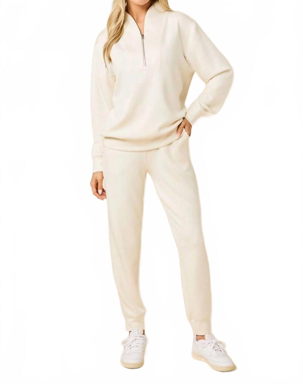 NEW SOFTIES dreamtech 1/4 zip jogger set in almond